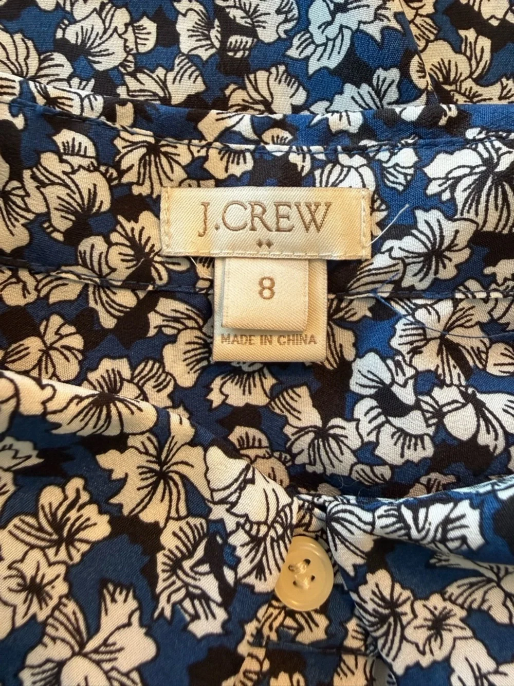 J. Crew Navy and White Sleeveless Floral Button-Down Shirt Size 8